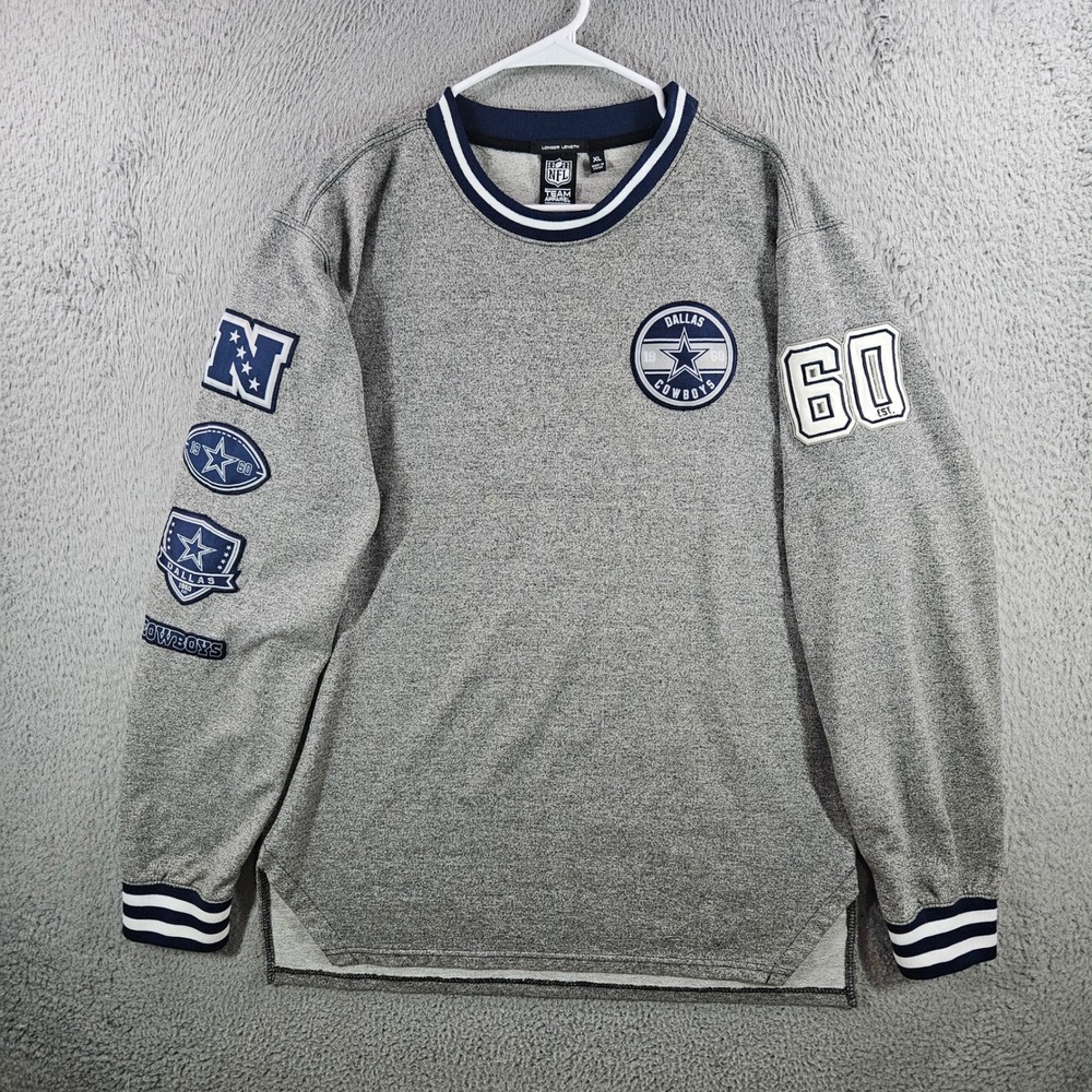 NFL Team Apparel Dallas Cowboys Mens XL Gray Long Sleeve Patch Shirt 60th Anniv